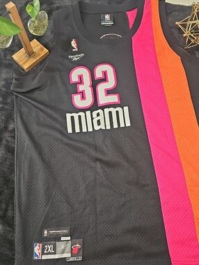 Reebok Miami Heat #32 Black with Pink and Orange Side Panels Jersey